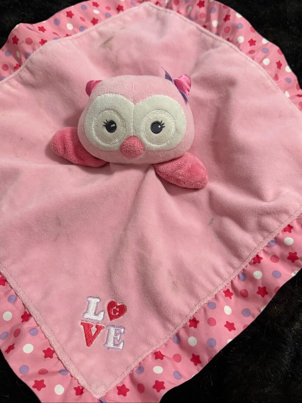 Garanimals Pink Owl Love Baby Blanket Stars Dots Satin Back Security Lovey